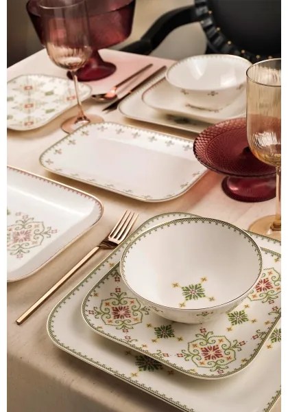 Jedálenská súprava 26 ks biela/zelená/porcelán