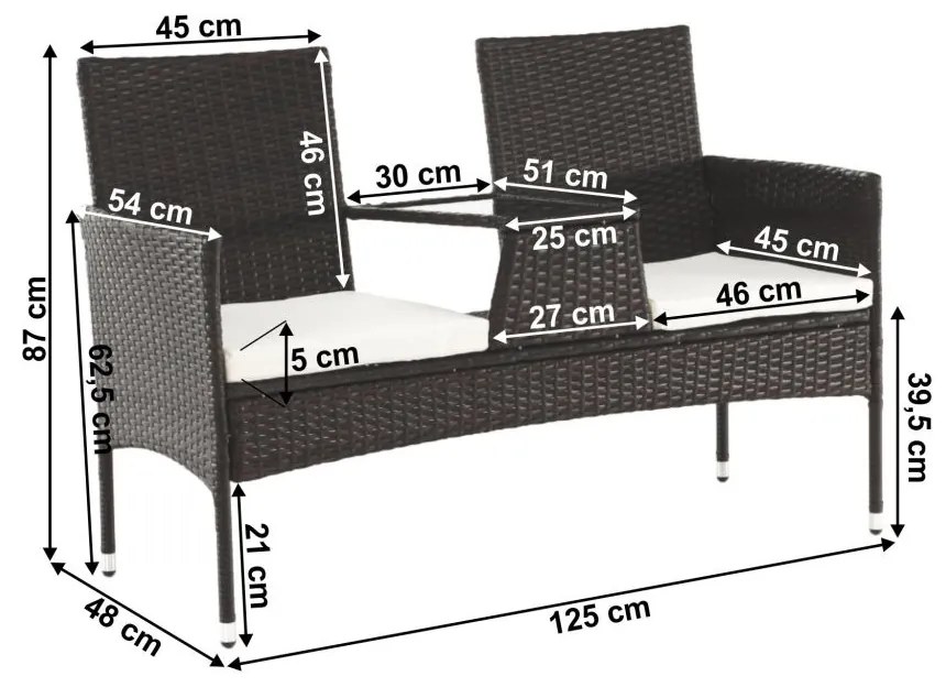 Tempo Kondela Záhradná lavica so stolíkom a poduškami, hnedá/krémová, LALIT