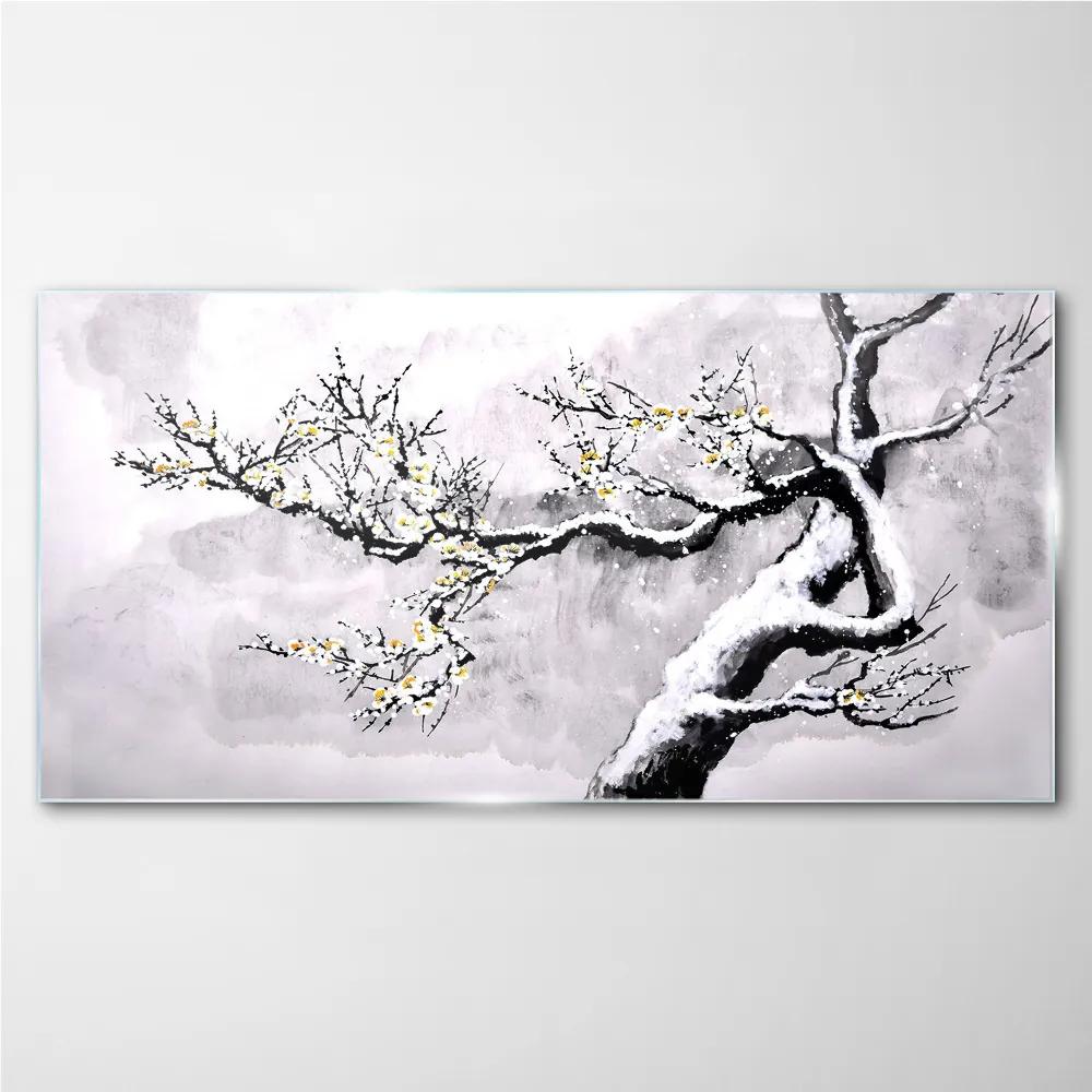 Skleneny obraz Zimné snehové konáre stromov