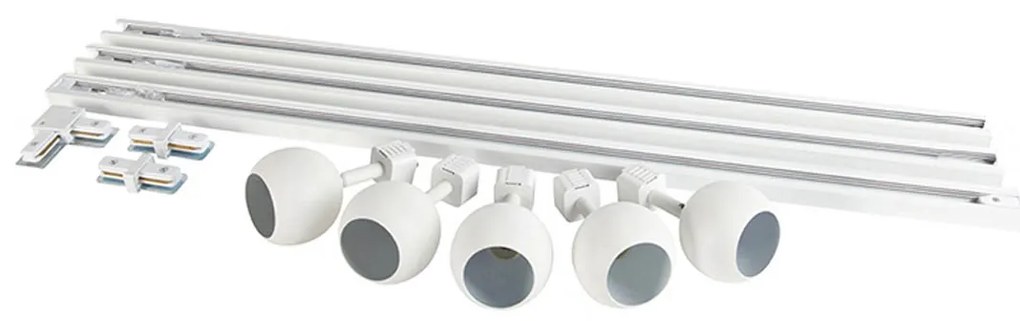 Moderný 1-fázový koľajnicový systém s 5 reflektormi biely - Gissi