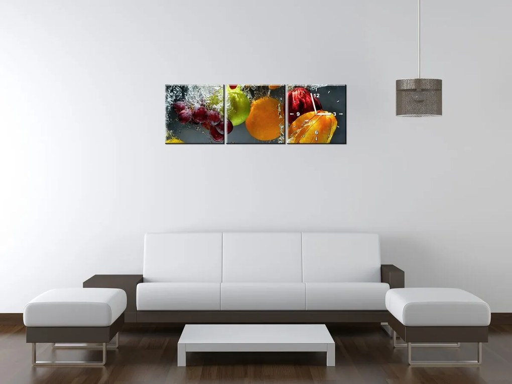 Gario Obraz s hodinami Sladké ovocie - 3 dielny Rozmery: 100 x 70 cm