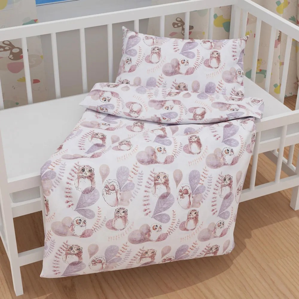 Biante Detské bavlnené posteľné obliečky do postieľky Sandra SA-284 Hnedé sovy Do postieľky 90x130 a 40x60 cm