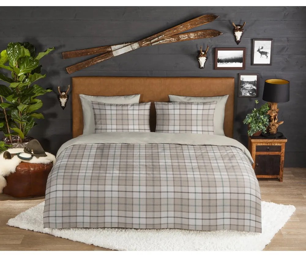 Svetlohnedé predĺžené flanelové obliečky na dvojlôžko 200x220 cm Bernardus – Good Morning