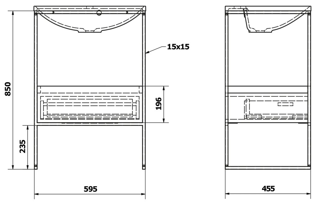 Sapho Sapho, SKA konzola pod umývadlo so zásuvkou 600x850x460mm, čierna mat/biela lesk, SKA601