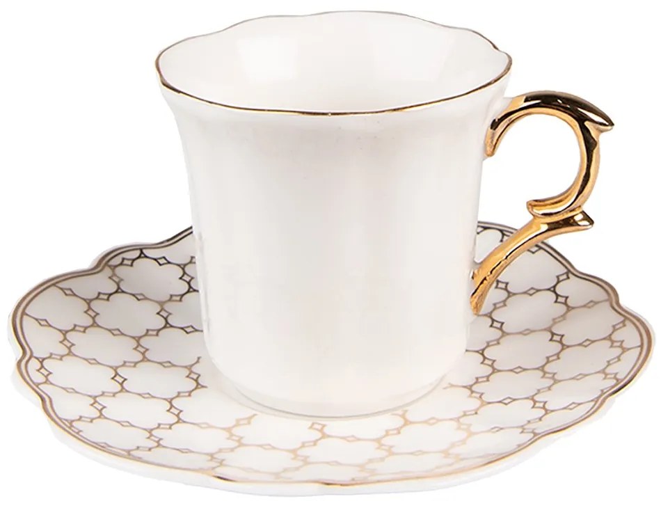 Biela porcelánová šálka s farebným tanierikom Cuppie - Ø 12*7 / 95 ml