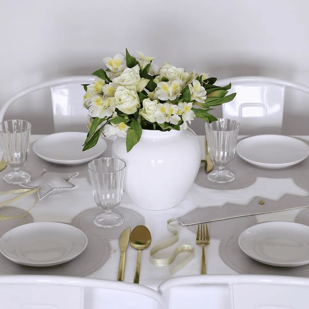 Ľanové prestieranie myška svetlosivá so zlatom 39x35cm