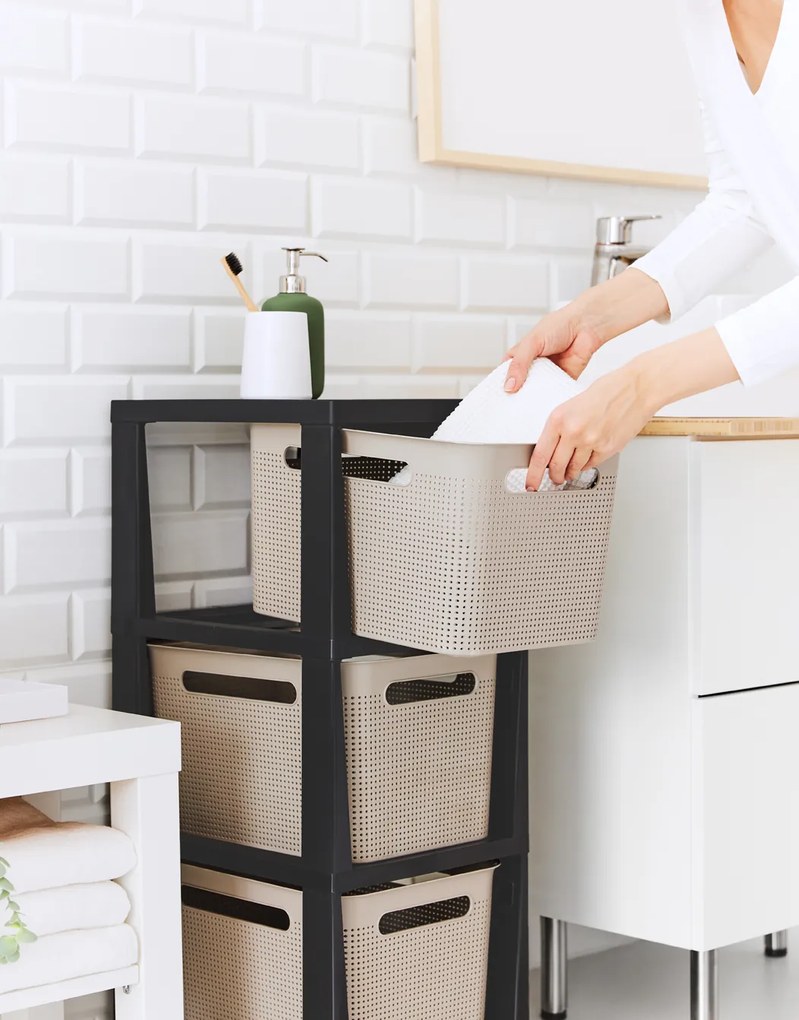 Rotho Pojazdný stojan, regál s 3 košíkmi, BRISEN TOWER, béžová/antracit