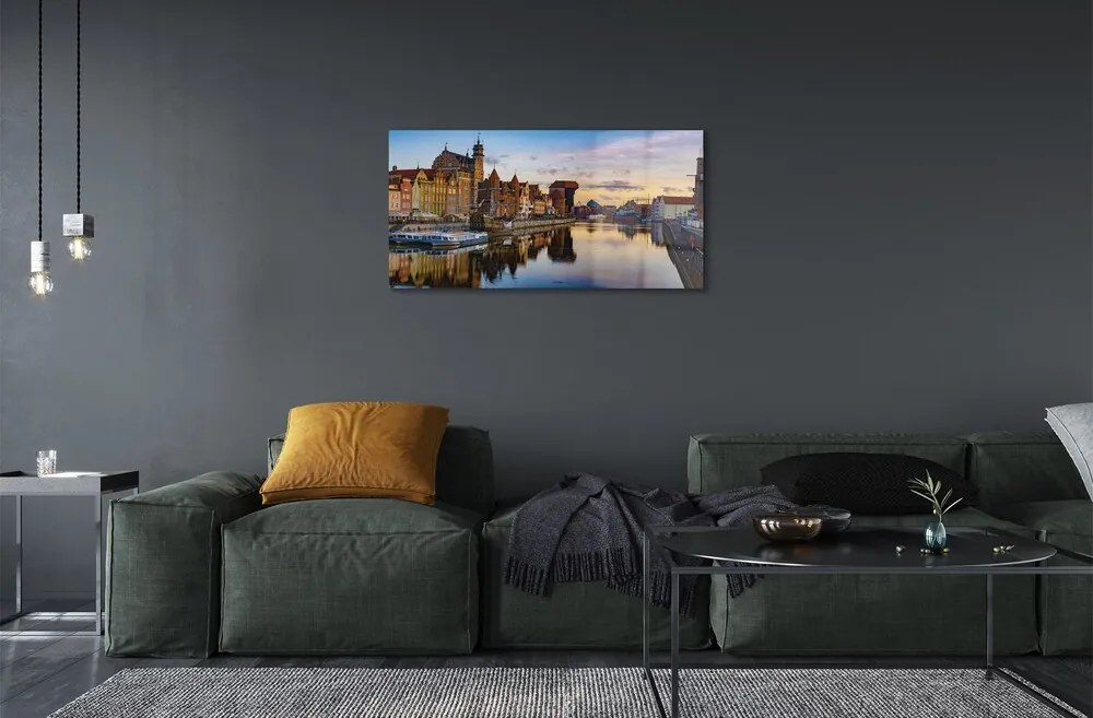 Sklenený obraz Port of Gdańsk rieky svitania 125x50 cm