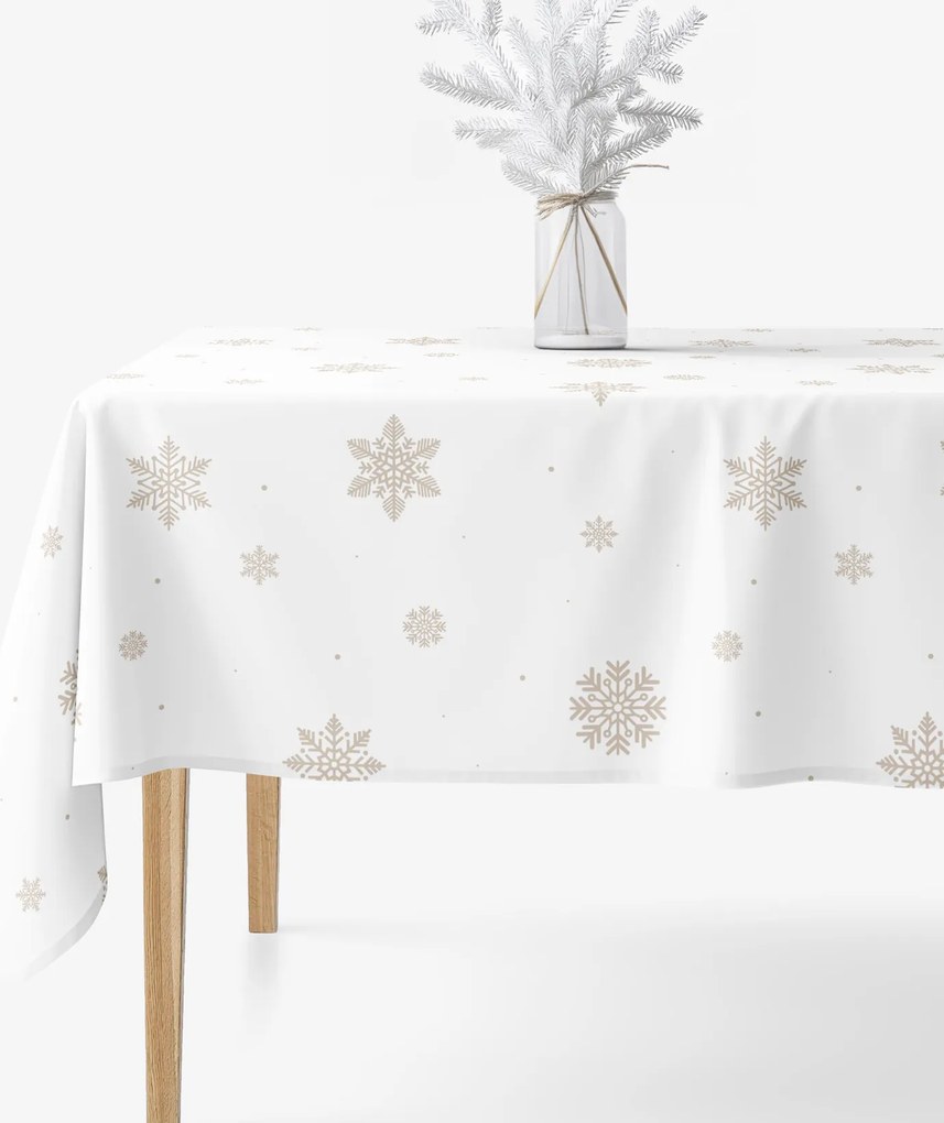 Goldea hranatý obrus 100% bavlnené plátno - snehové vločky na bielej 120 x 180 cm