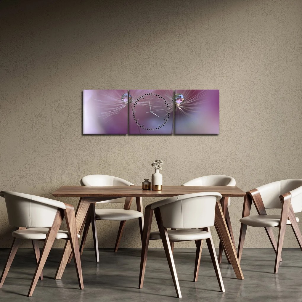 Obraz kvapôčok na páperí (s hodinami) (90x30 cm)
