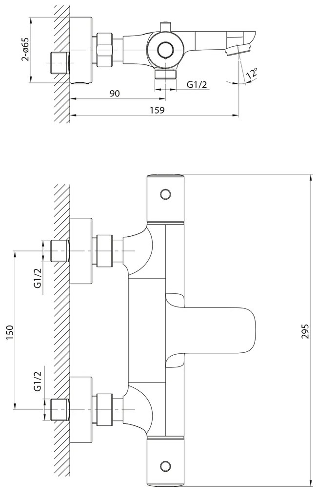 Sapho Sapho, KIMURA Nástenná vaňová termostatická batéria, chróm, KU210