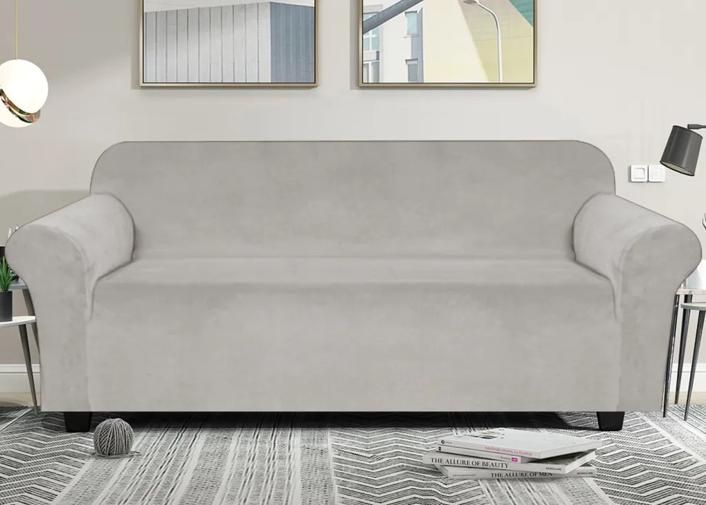 Elastický plyšový poťah na dvojmiestnu pohovku BestBerg / svetlo sivá