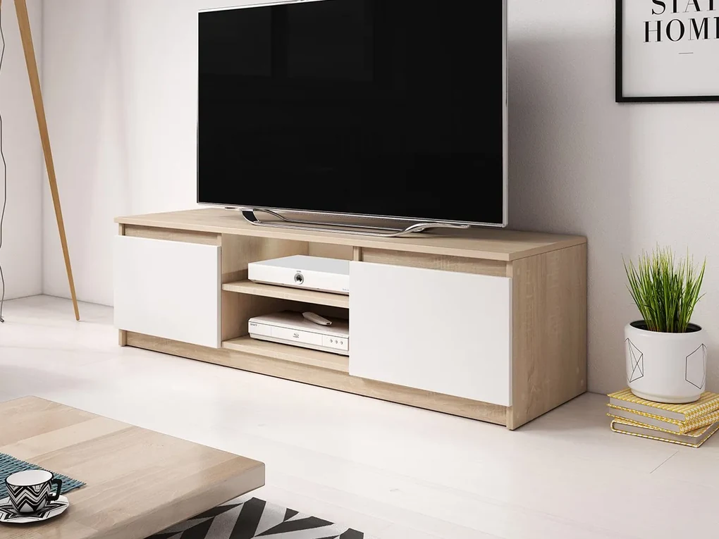TV stolík Ziziko, Farby: dub wotan / dub wotan + čierny grafit, Osvetlenie: osvetlenie LED biele