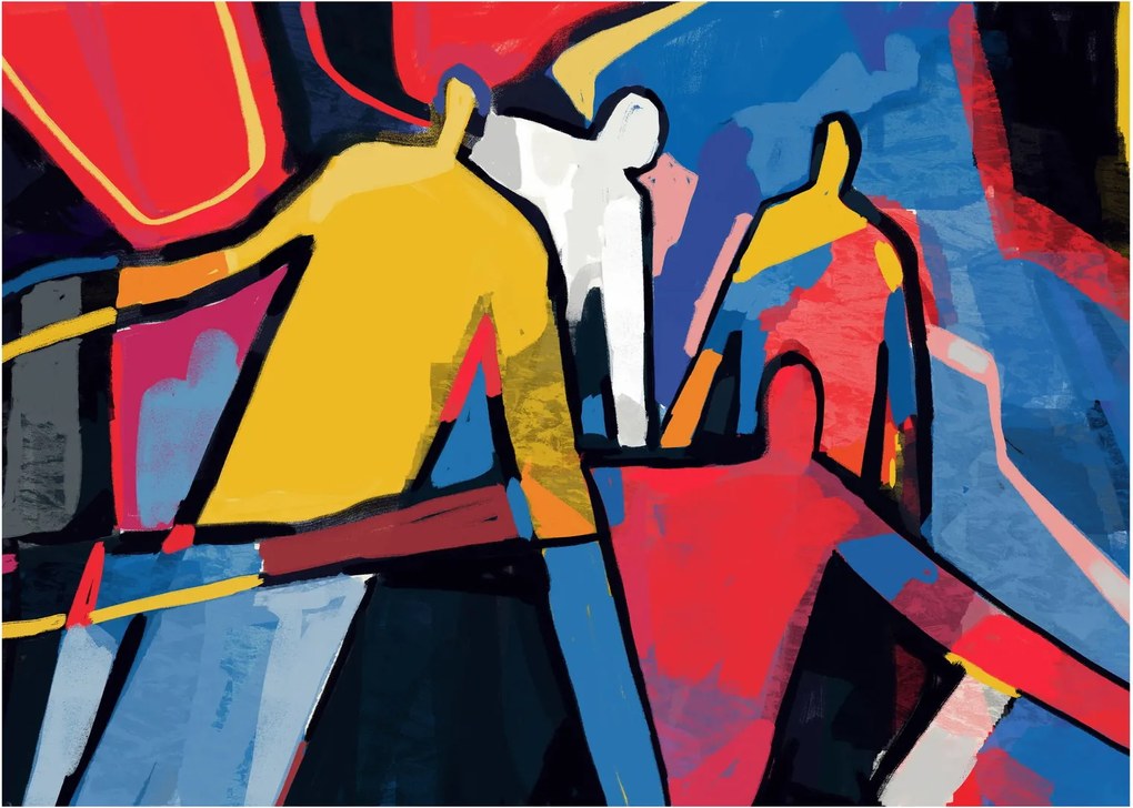 Sklenený obraz - Abstrakcia mužov (70x50 cm)