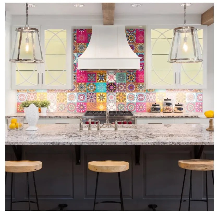 Sada 30 nástenných samolepiek Ambiance Wall Stickers Tiles Azulejos Mariska, 15 × 15 cm