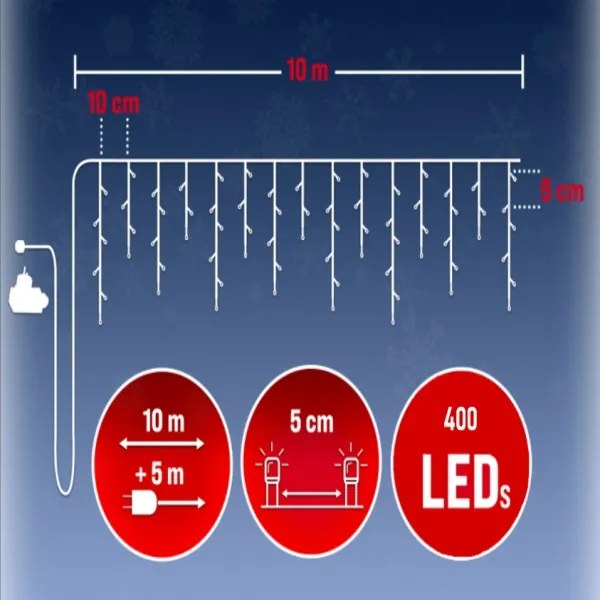 Vianočný svetelný záves 400LED - 15m+ ovládač