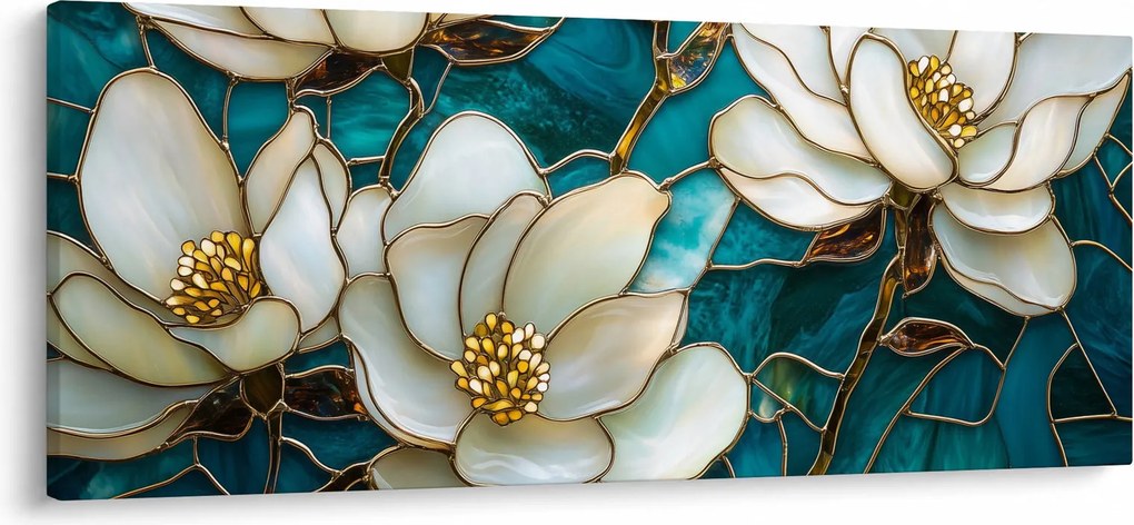 Obraz - Vitráž s magnóliou (120x50 cm)