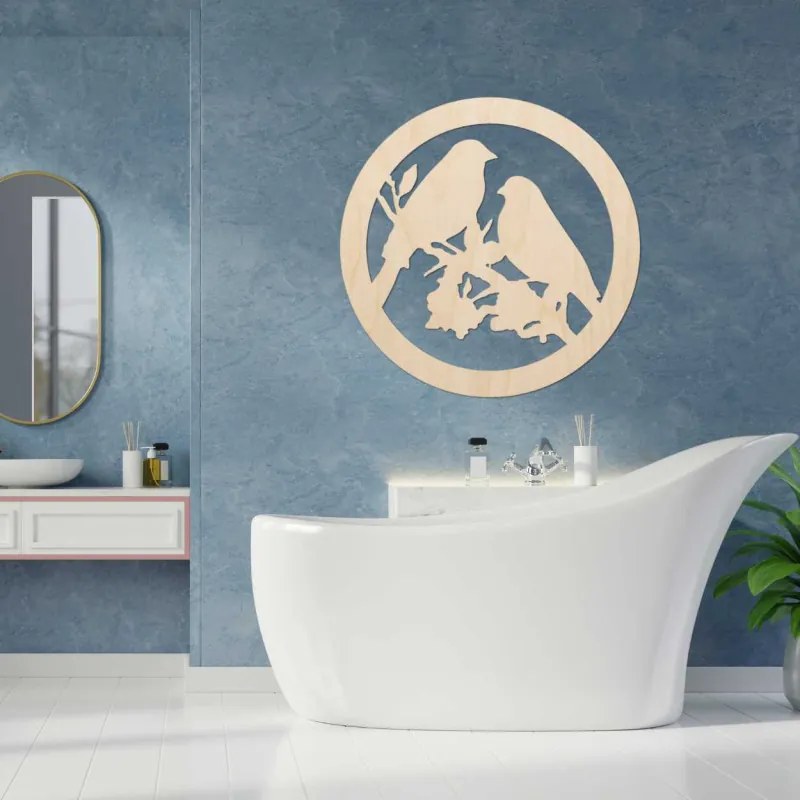 Drevený obraz na stenu vtáky na konári | SENTOP PR0517