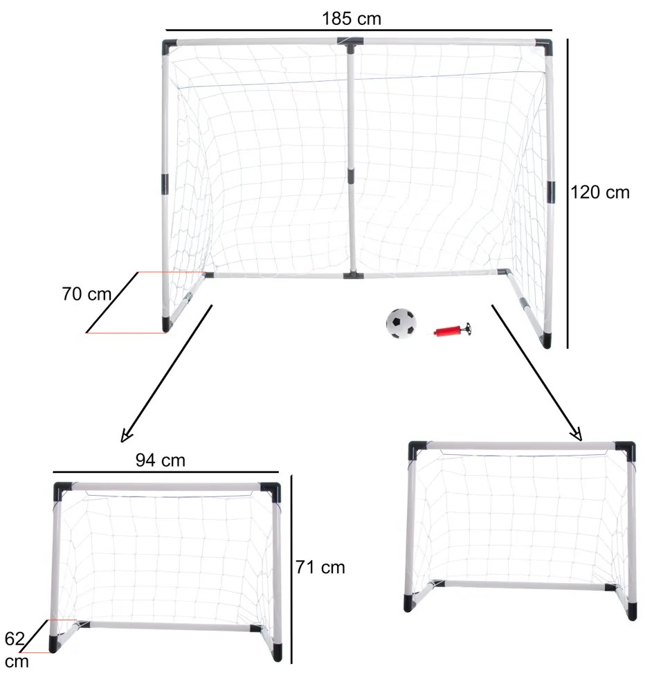 KIK Detská futbalová bránka 2v1 KIK, skladacia, 185 × 120 × 70 cm s loptou a pumpou