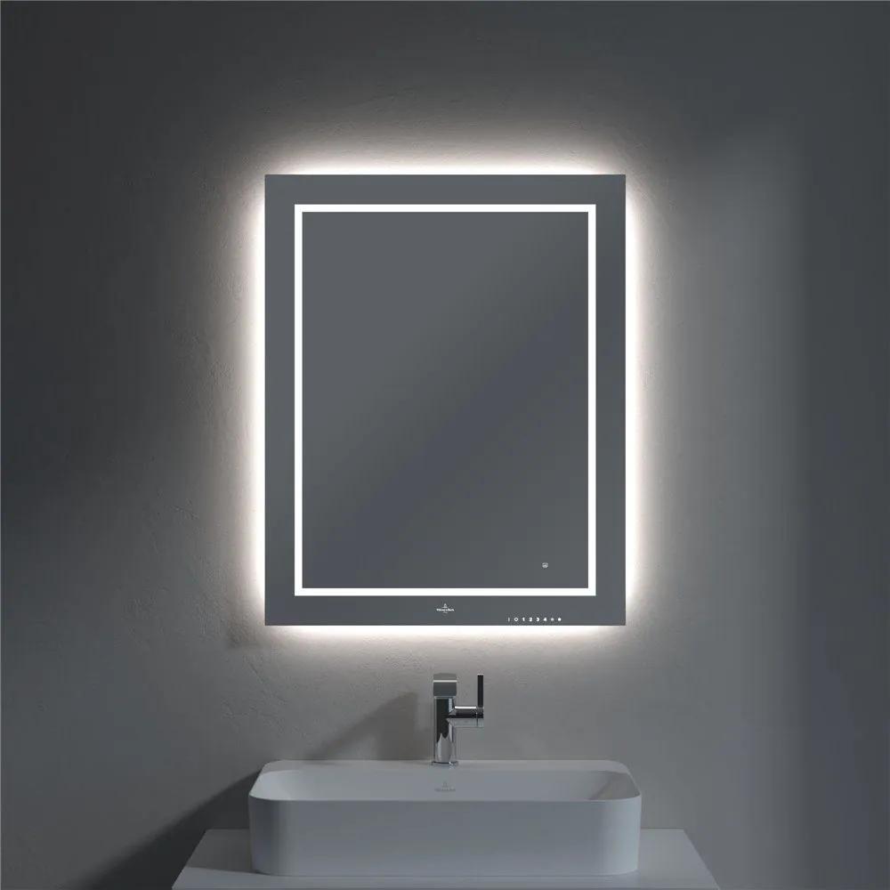 VILLEROY &amp; BOCH Finion zrkadlo s LED osvetlením (so stenovými svietidlami a Bluetooth pripojením), 600 x 45 x 750 mm, G6106000