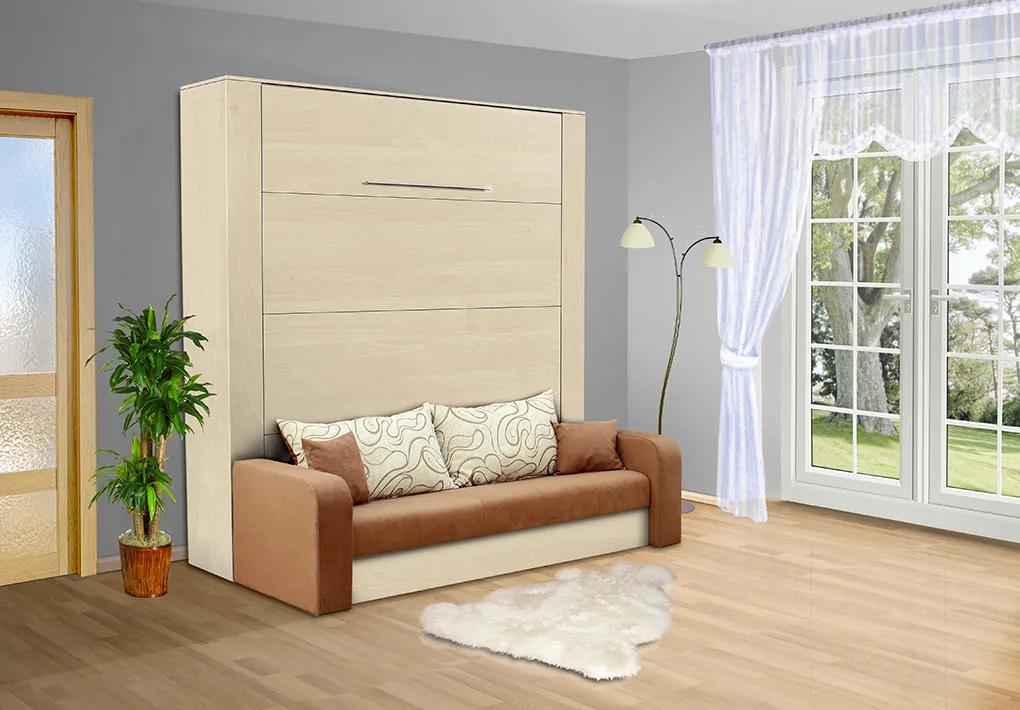 Nabytekmorava Sklápacia posteľ s pohovkou VS 3071P . 200x140 nosnost postele: štandardná nosnosť, farba lamina: breza 1715, farba pohovky: nubuk 133 caramel