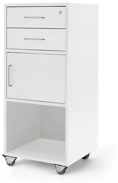 Mobilný rečnícky pult s dvoma zásuvkami a skrinkou, 460x450x1045 mm, biela