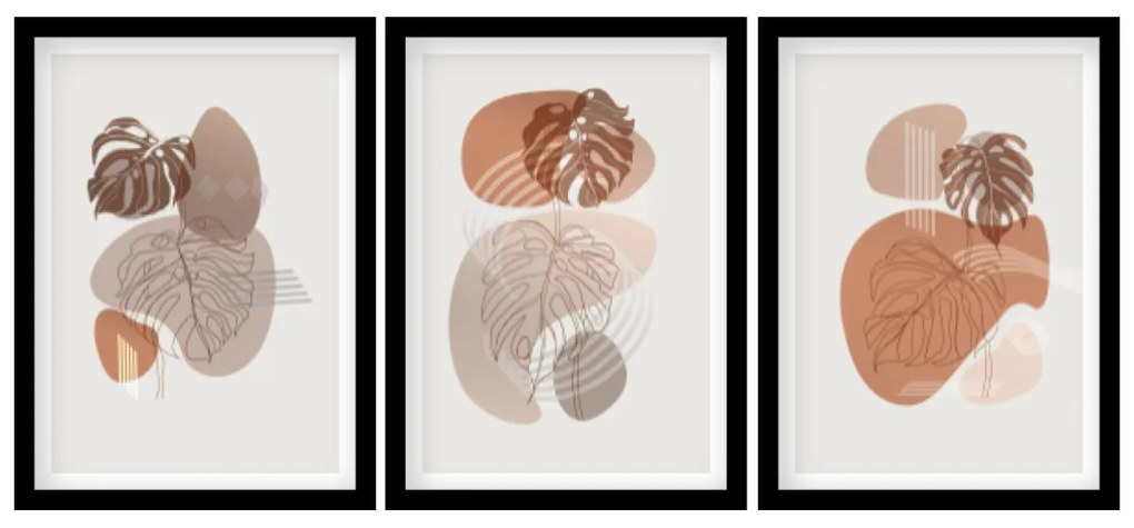 Gario Sada plagátov Jesenná monstera - 3 dielna Farba rámu: Bez rámu, Rozmery: 135 x 63 cm