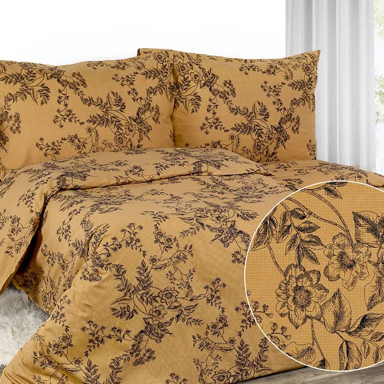Goldea bavlnené posteľné obliečky - vzor 932 čierne kvety na tmavo oranžovom 140 x 220 a 70 x 90 cm