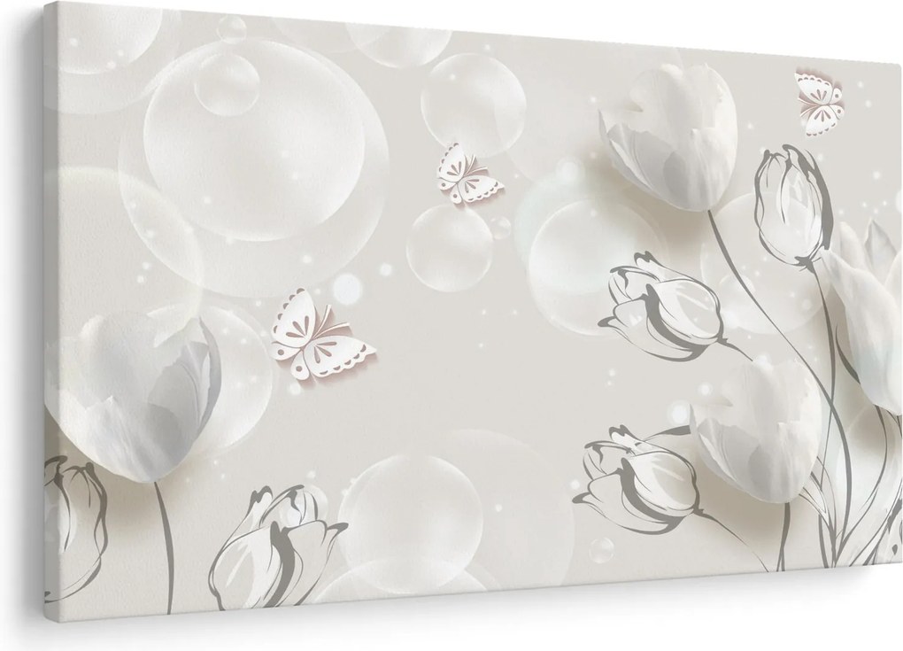 Obraz - Tulipány medzi bublinami (90x60 cm)