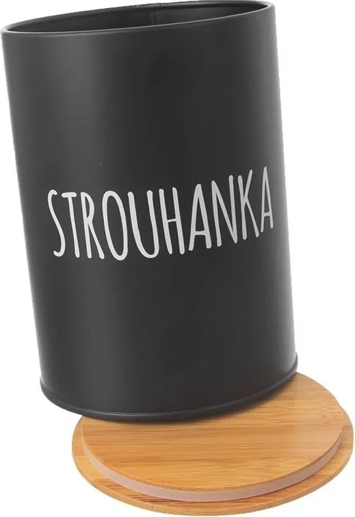 Orion Dóza na potraviny, plechová, čierna, s bambusovým vekom, 1,3l, STROUHANKA