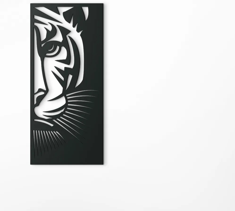 drevko Drevený obraz Striehnuci tiger Rozmer obrazu: 44,5 x 20 cm, Farba dekorácie: Čierna