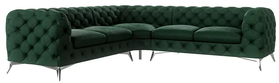 Tmavozelená zamatová rohová pohovka Chelsea – Ropez