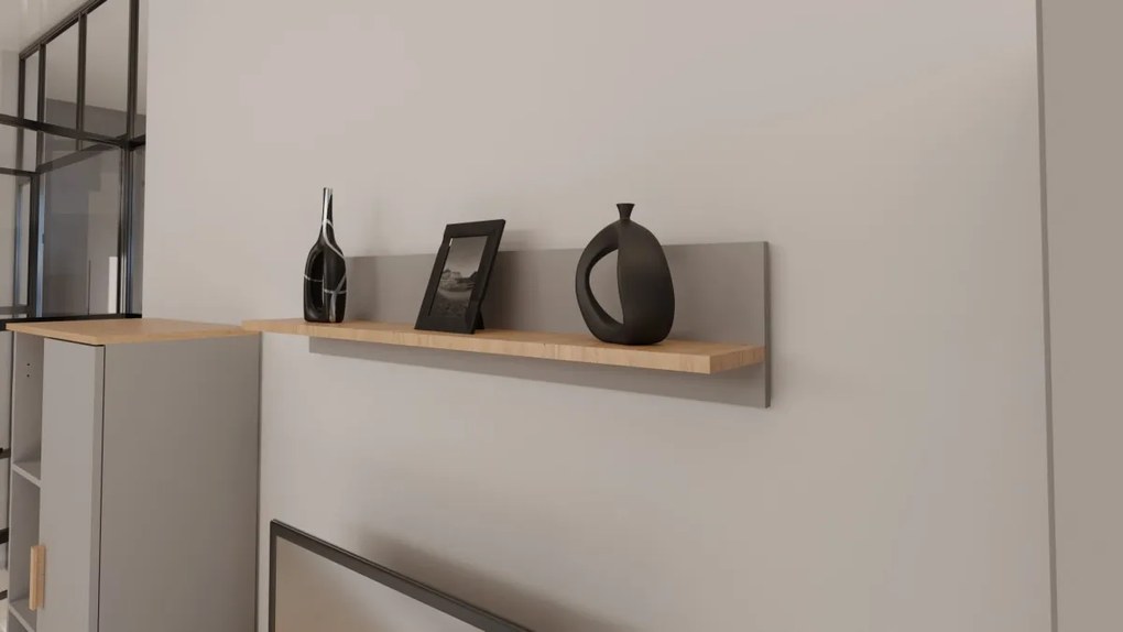 Nástenná polica DENVER 100 cm sivá/dub hickory