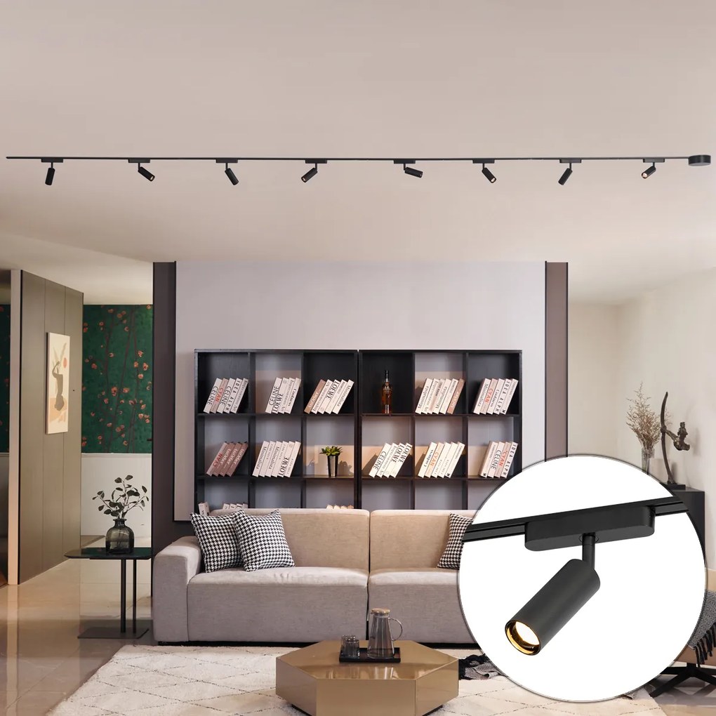 Moderný koľajnicový systém osvetlenia s 8 čiernymi bodovými svetlami 1-fázový - Magnetic Samson