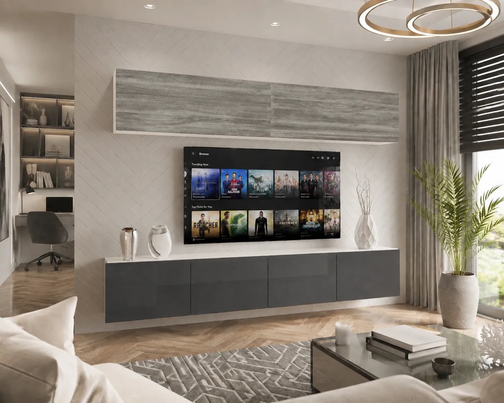 Obývacia stena 200 cm TV/RTV sivá antracit grafitový lesk IMP 6/5/W/GW1S/0/0