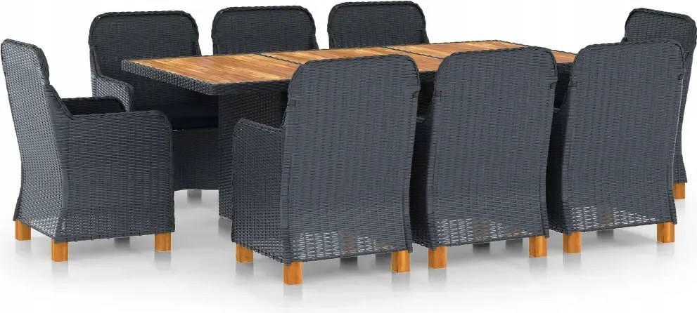 vidaXL 9-dielna vonkajšia jedálenská súprava s podložkami tmavosivá polyrat