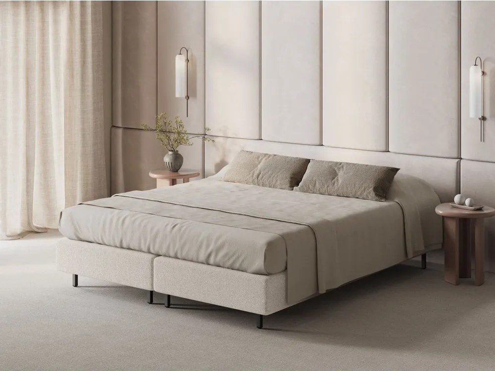 Krémovobiela čalúnená dvojlôžková posteľ bez čela 160x200 cm Whale – Micadoni