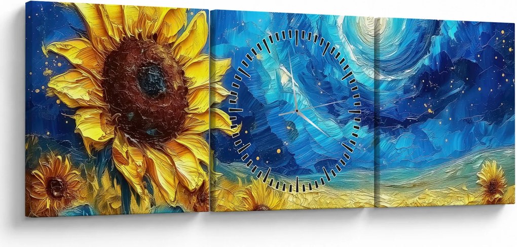 Obraz - Maľba slnečníc (s hodinami) (90x30 cm)