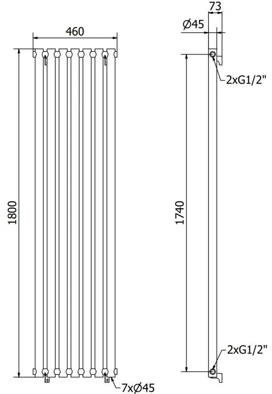 Mexen Texas, vykurovacie teleso 1800 x 460 mm, 719 W, čierna, W203-1800-460-00-70