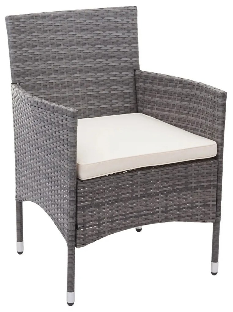 Záhradná súprava 2 kresiel, pohovky a stolíka HWC-F55 - sivá, krémové vankúše