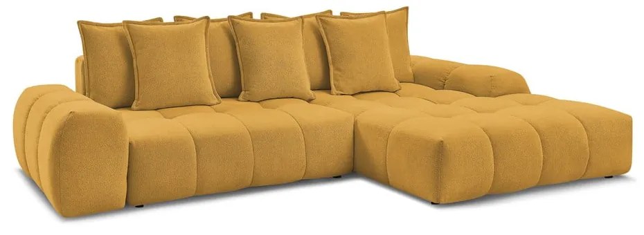 Ženilková rozkladacia/s úložným priestorom rohová pohovka v horčicovej farbe (pravý roh/s leňoškou) Everest – Bobochic Paris
