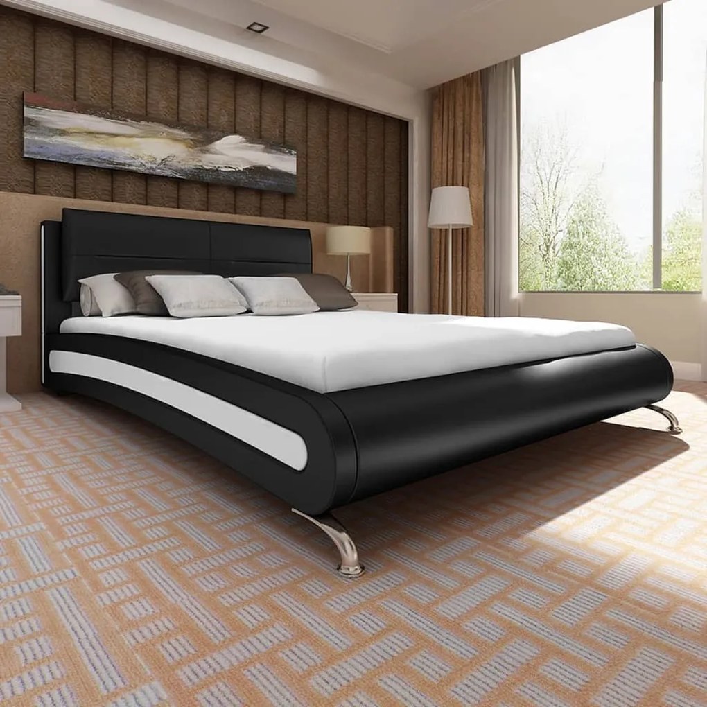 vidaXL Čierno-biela posteľ z umelej kože s nohami a matracom z pamäťovej peny 180 x 200 cm