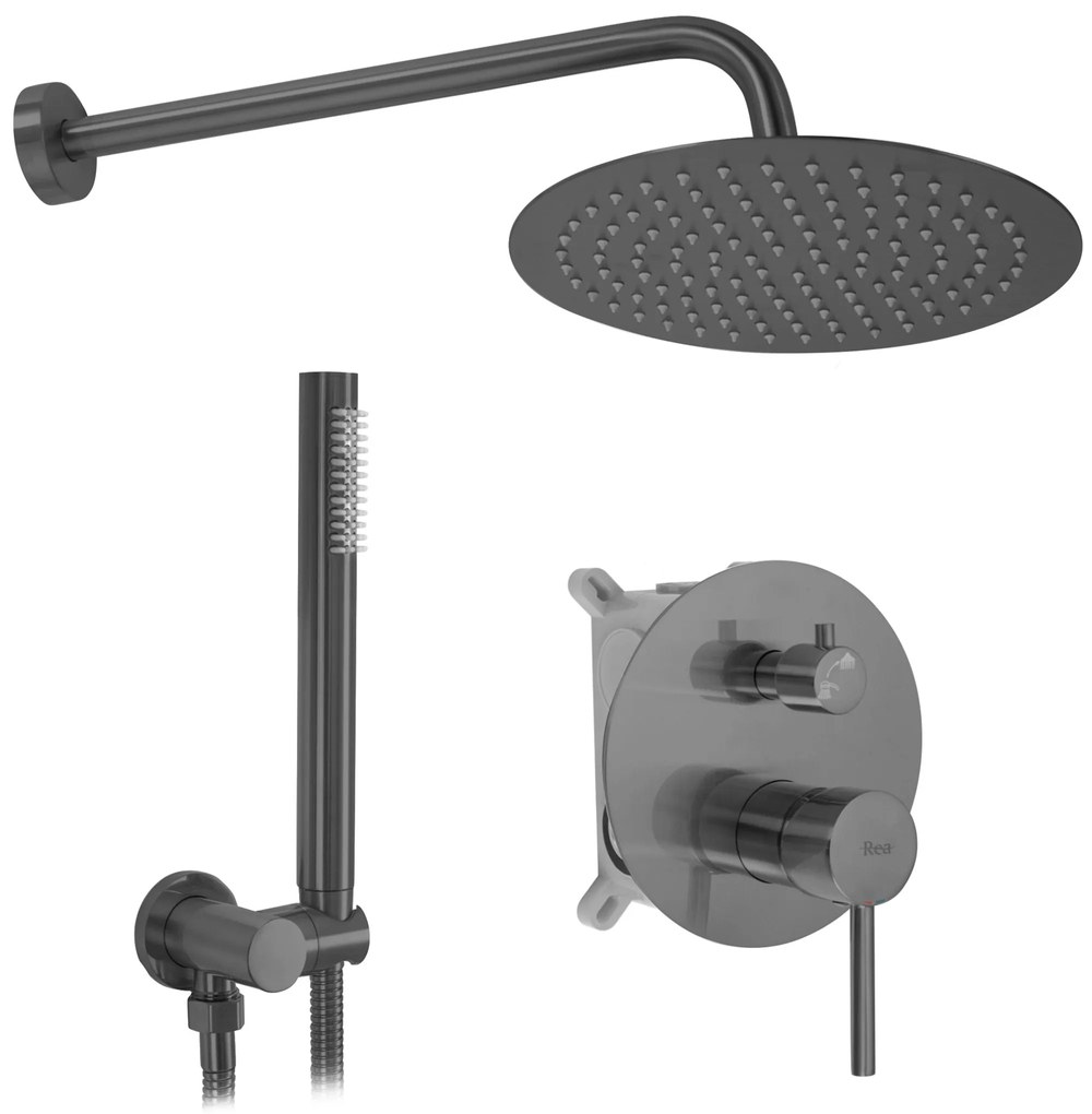 Rea Lungo, podomietkový sprchový set s dažďovou hlavovou a ručnou sprchou, grafitová, REA-P6363