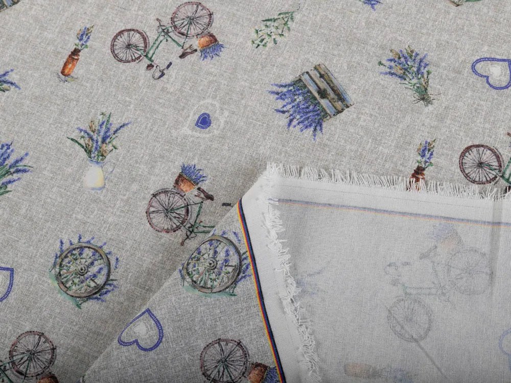Biante Dekoračný záves PML-097 Levandule a bicykle na sivom režnom 145x150 cm