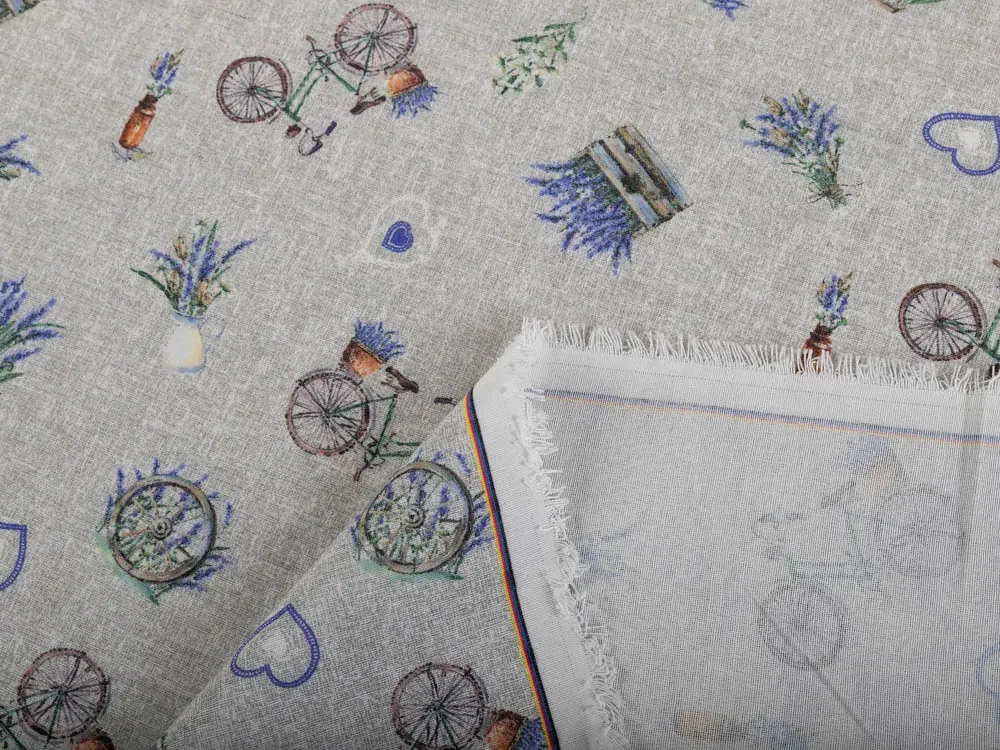 Biante Dekoračný záves PML-097 Levandule a bicykle na sivom režnom 145x250 cm