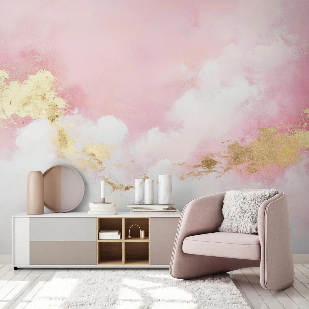 Fototapeta - Ružová abstrakcia so zlatom (147x102 cm)