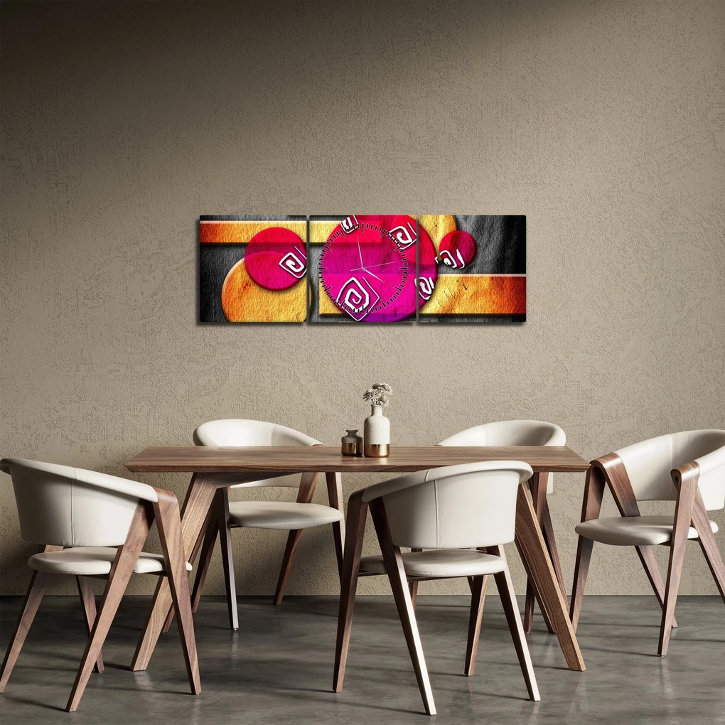 Abstraktný obraz s historickými symbolmi (s hodinami) (90x30 cm)