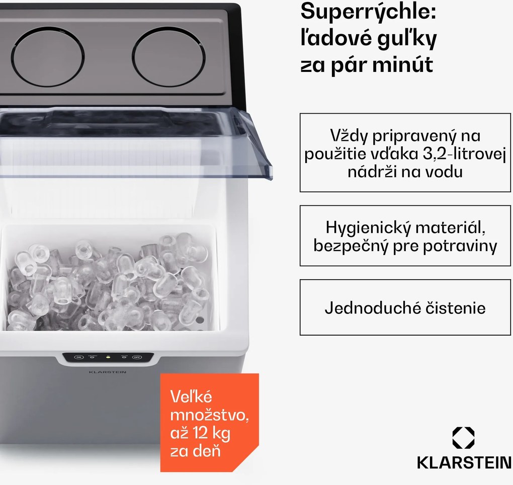 Klarstein Icefestival, výrobník ľadu, 12 kg/24 h, guľôčky, nehrdzavejúca oceľ