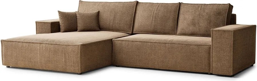 Svetlohnedá ženilková rozkladacia/s úložným priestorom rohová pohovka (ľavý roh/s leňoškou) Maze – Maison de Rêve