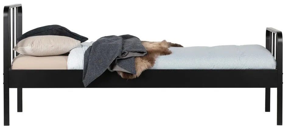 Čierna kovová jednolôžková posteľ s roštom 90x200 cm Mees – WOOOD